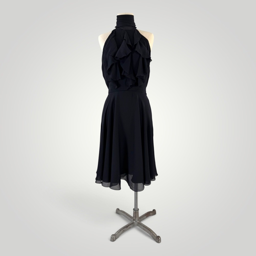 Ralph Lauren Collection Purple Label 8 Black Silk Ruffle Halter Backless Dress